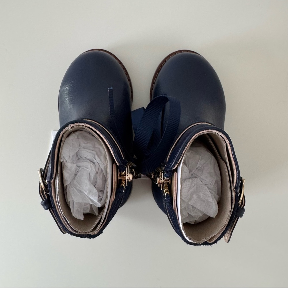 NWT Janie and Jack Leather Side Zip Navy Toddler Boots, Size 4 - Picture 4 of 6